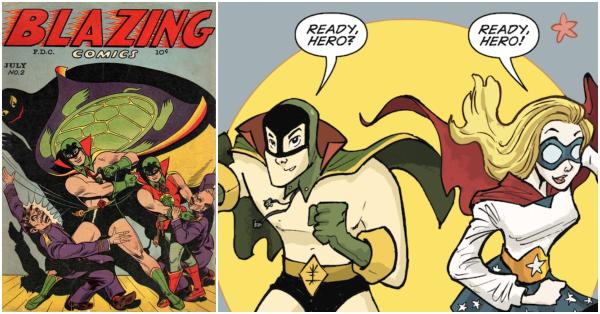 Karakter Green Turtle versi orisinil (kiri) & versi reboot (Digital Comic Museum/Smithsonian)