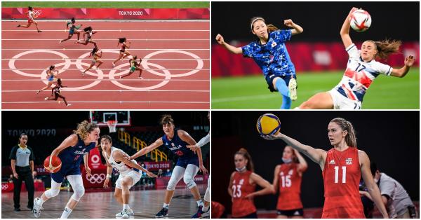Seiring zaman atlet putri tampil di atletik, sepakbola, basket, hingga voli indoor (IAAF/FIBA/Twitter @usavolleyball/jfa.jp)