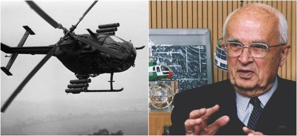 Heli serang MBB Bo-105 milik Bundeswehr (kiri) dan perancangnya Ludwig Bölkow (Ludwig-Bölkow-Stiftung)