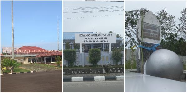 Kolase Bandara dan Pangkalan Udara H. AS. Hanandjoeddin serta makam sang tokoh di TMP Ksatria Tumbang Ganti (Randy Wirayudha/Historia)