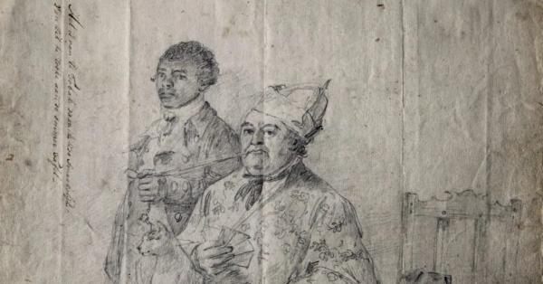 Sketsa sosok budak Augustus van Bengalen (kiri) (Swellengrebel-Boekee Archive)