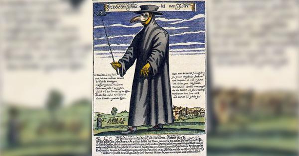 Karikatur seorang dokter dalam wabah penyakit dari sekira 1656. (Wikipedia).