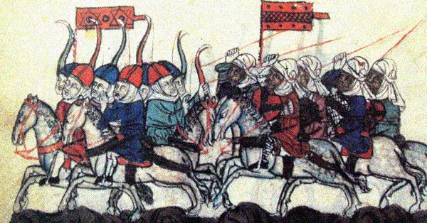 Lukisan dari 1281 tentang kekalahan pasukan Mongol dan Armenia dari Dinasti Mamluk. (Wikipedia).
