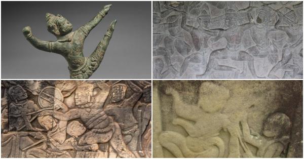 Patung dan relief di candi-candi Kamboja yang menggambarkan beladiri bokator (clevelandart.org/Wikipedia)
