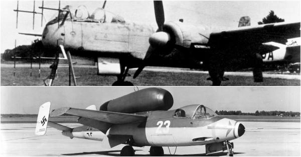 Heinkel He-219 Uhu (atas) & Heinkel He-162 Volksjäger (bawah) sebagai pemakai aktif pertama kursi lontar di masa perang (Foto: Bundesarchiv/SDASM Archives)