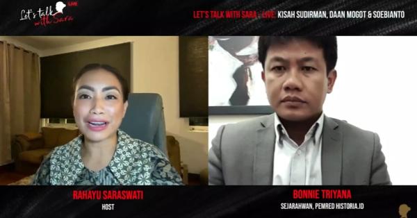 Diskusi streaming live "Legenda dari Zaman Revolusi: Sudirman, Daan Mogot, dan Soebianto". (Layar Tangkap Youtube Let's Talk with Sara).