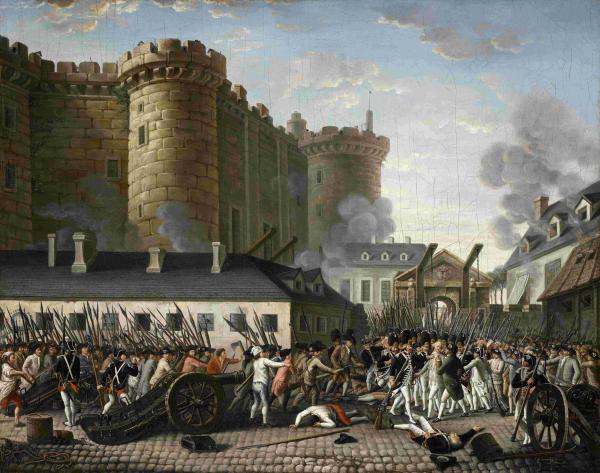 Lukisan ini menggambarkan penyerbuan Bastille di Paris, dan penangkapan Gubernur Bernard-René de Launay, 14 Juli 1789. (Collection Museum of the History of France/Wikipedia).