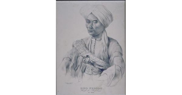 Tombak Kiai Bondoyudo dalam lukisan Diponegoro karya A.J. Bik (geheugen.delpher.nl)