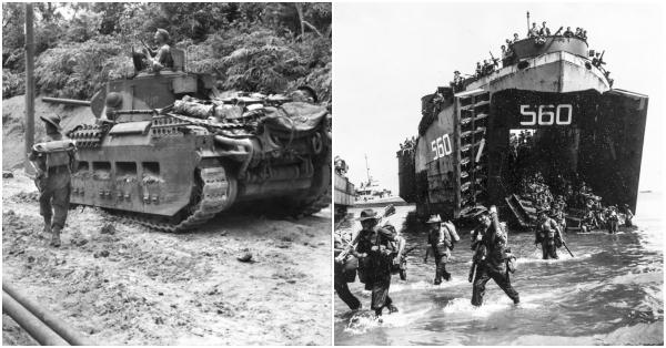 Pasukan Australia di Pertempuran Tarakan (kiri) & Pertempuran Labuan (awm.gov.au/navy.mil)