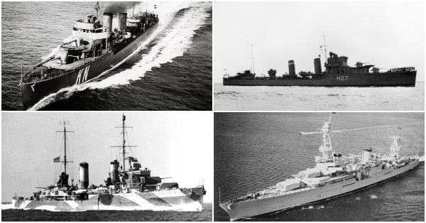 Searah jarum jam: HNMLS Kortenaer, HMS Electra, USS Houston & HMAS Perth (NIMH/IWM/US Navy/Australian War Memorial)