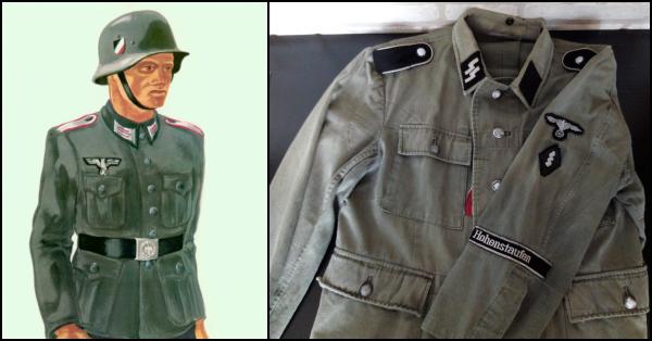 Detail perbedaan letak atribut Wehrmacht (kiri) dan SS yang mencolok di bagian kerah dan lengan (Foto: unt.edu/Randy Wirayudha)
