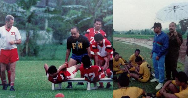 Tak jarang IGK Manila turun langsung menemani sesi latihan timnas jelang SEA Games 1991 (Foto: Repro "IGK Manila: Panglima Gajah, Manajer Juara)