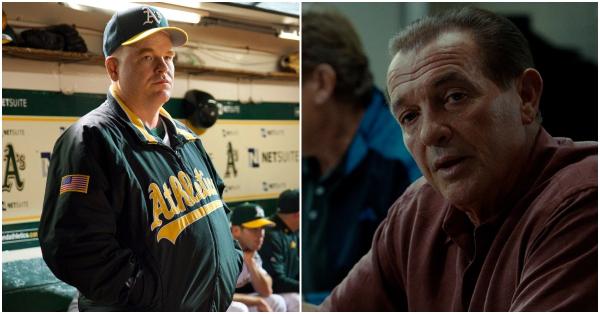 Pelatih Art Howe (kiri) & kepala scout Grady Fuson yang menentang metode statistik "moneyball" (Sony Pictures Entertainment)