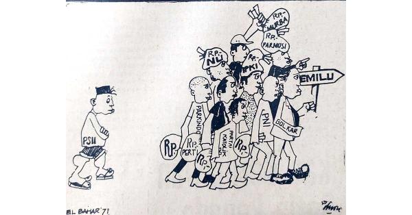 Karikatur karya Dono tentang kampanye Pemilu 1971 dalam El Bahar, 27 April 1971. (Hendaru Tri Hanggoro/Historia.id).
