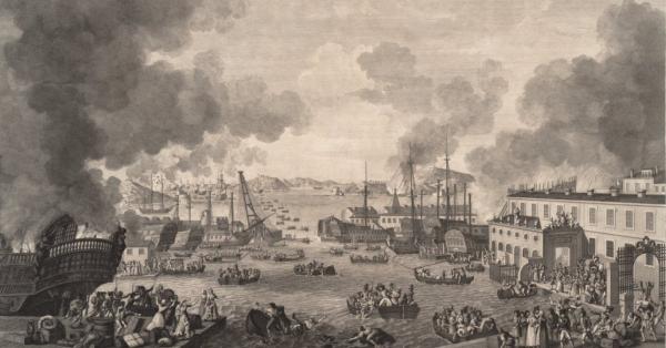 Lukisan kekacauan evakuasi di Pelabuhan Toulon karya André Ferraud (Brown University)