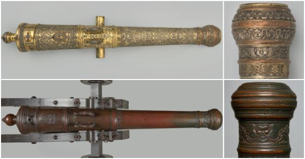 Kemiripan Meriam Lewke (atas) dan meriam perunggu di Istana Windsor (rijksmuseum.nl)