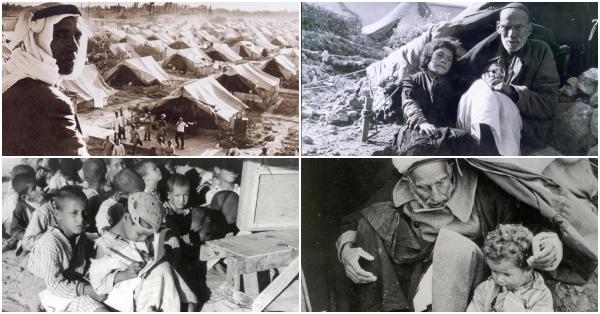 Montase pengungsi populasi Arab Palestina pada Peristiwa Nakba (hanini.org)
