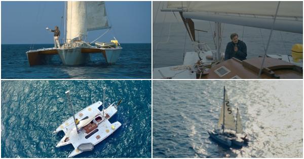 Kolase Crowhurst di atas geladak perahu trimaran Teignmouth Electron (studiocanal.com)