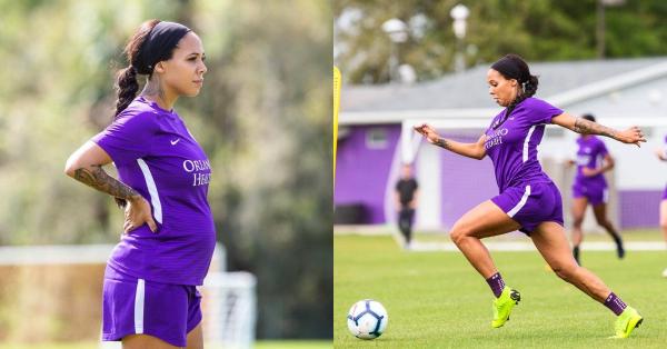 Sydney Leroux yang masih berlatih saat tengah hamil lima bulan (Foto: Twitter @sydneyleroux)