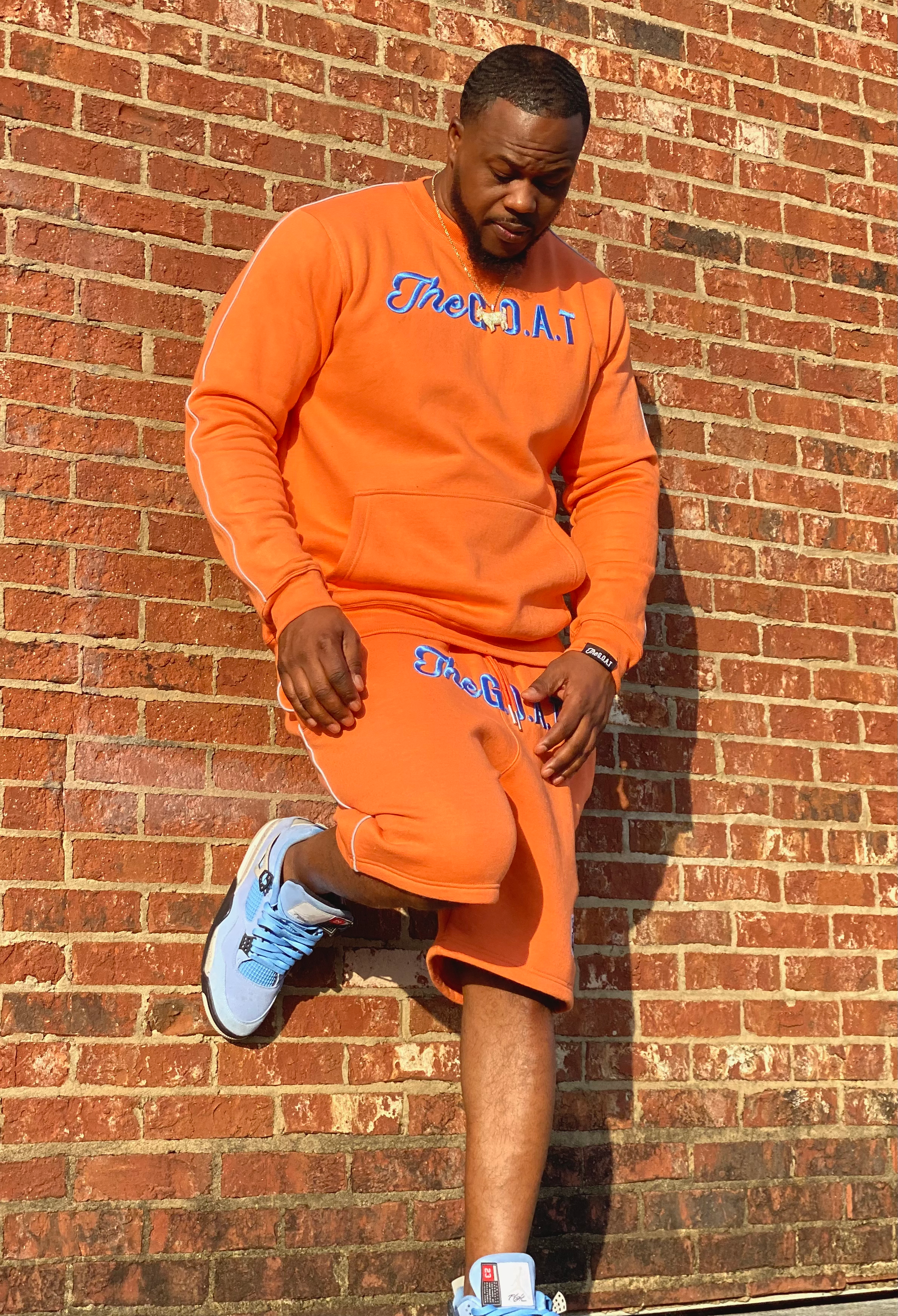 The G.O.A.T Peach/blue Crew & Shorts set