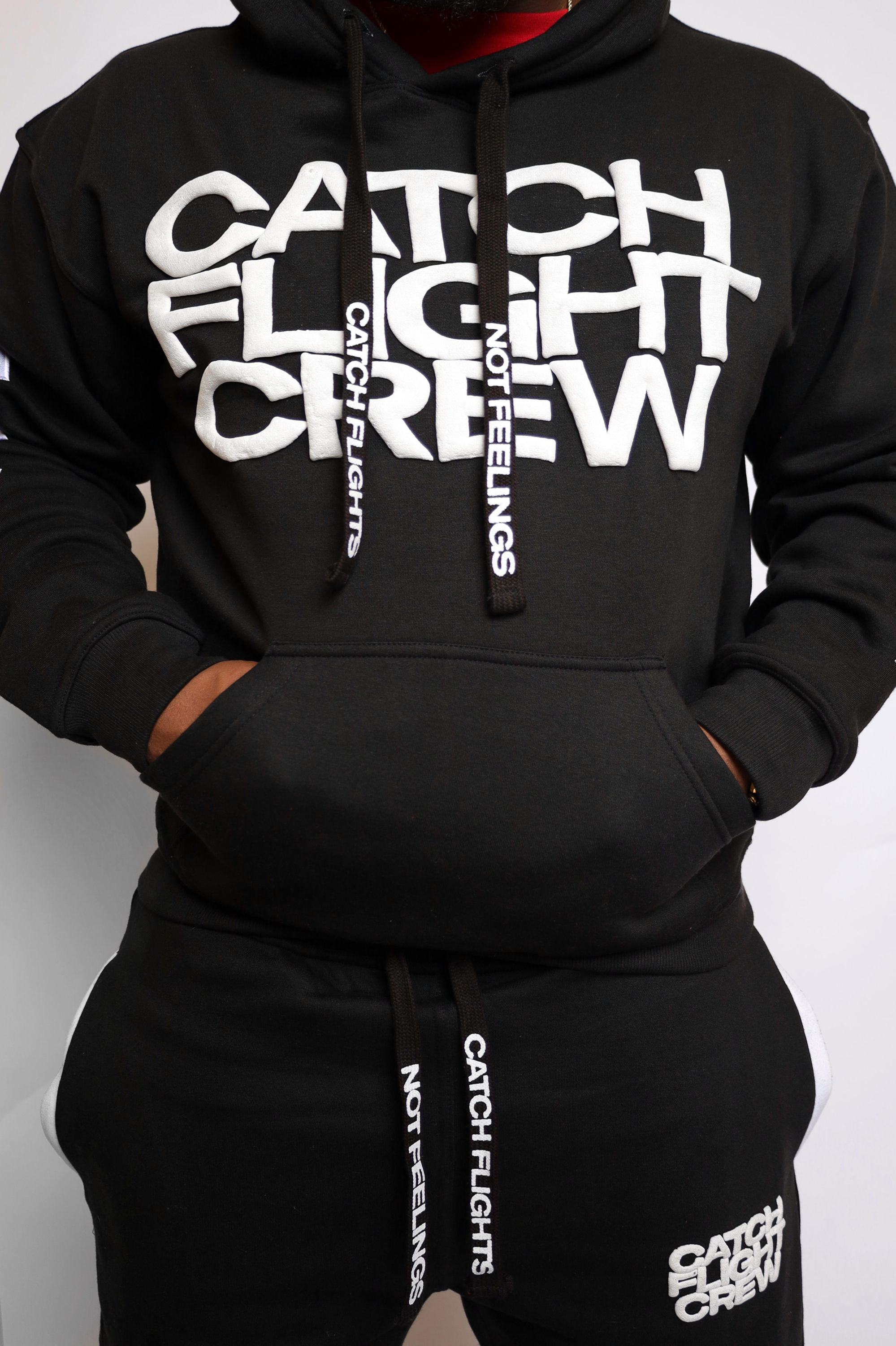 “CATCH FLIGHT CREW” Black/White Hoodie 
