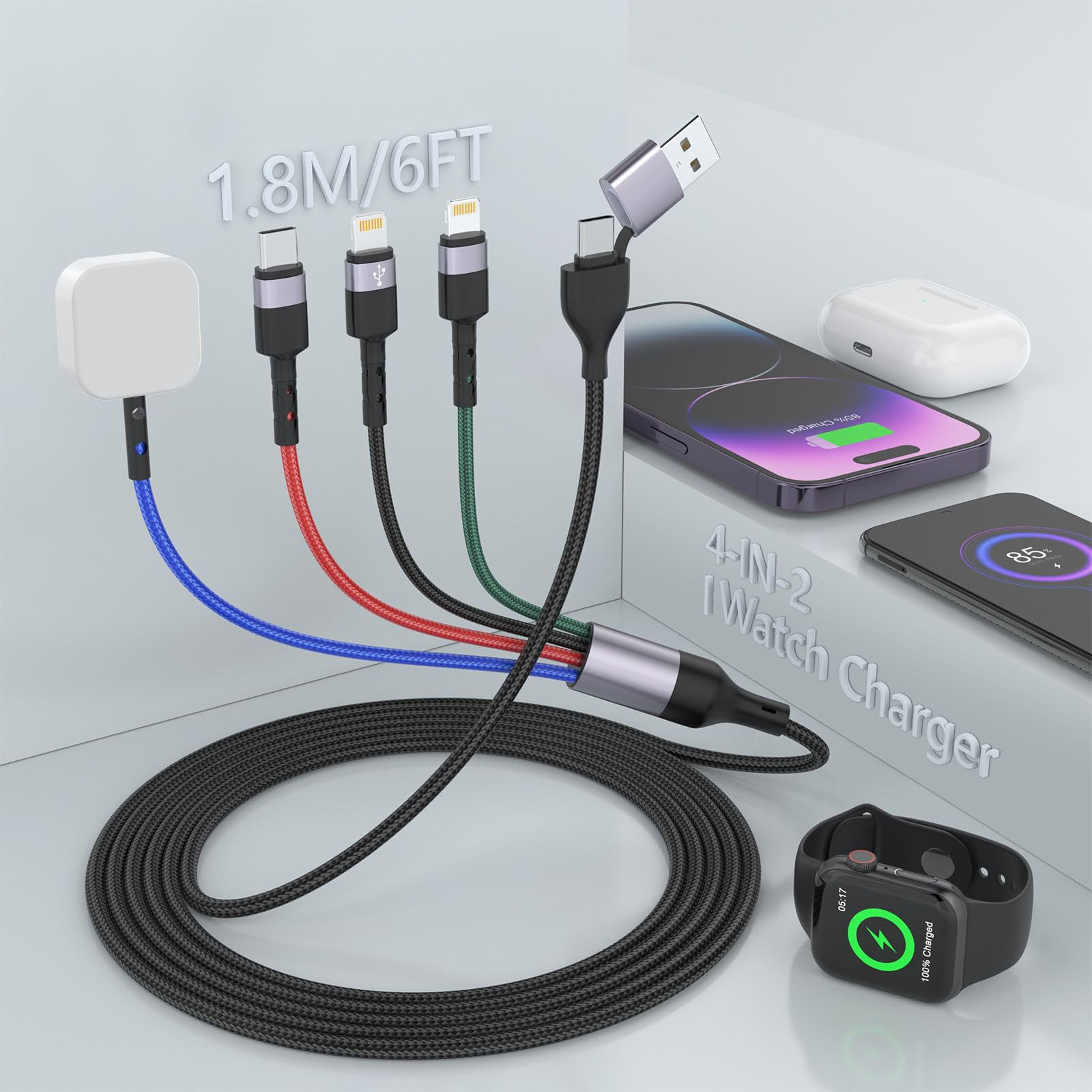 New Watch Charger for Apple Watch/iPhone/Airpods 4 in 2 USB C Fast Watch Charger