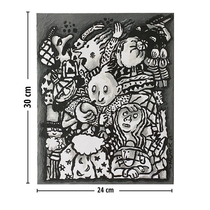 Miniaturbild: Original Kunstwerk -  24x30 cm, Acryl auf Leinwand, Titel: Familientreffen