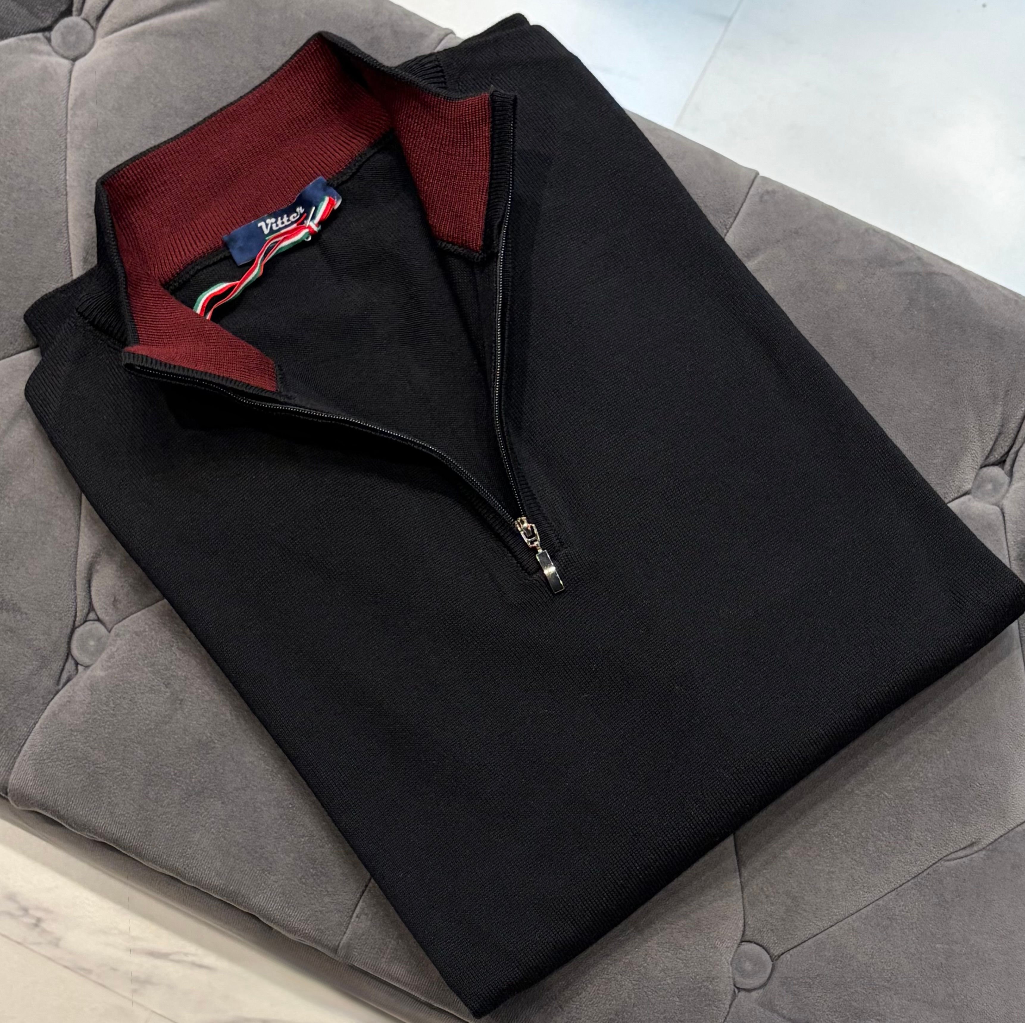 Burgundy Night Quarter-Zip in Extra Fine Merino Wool