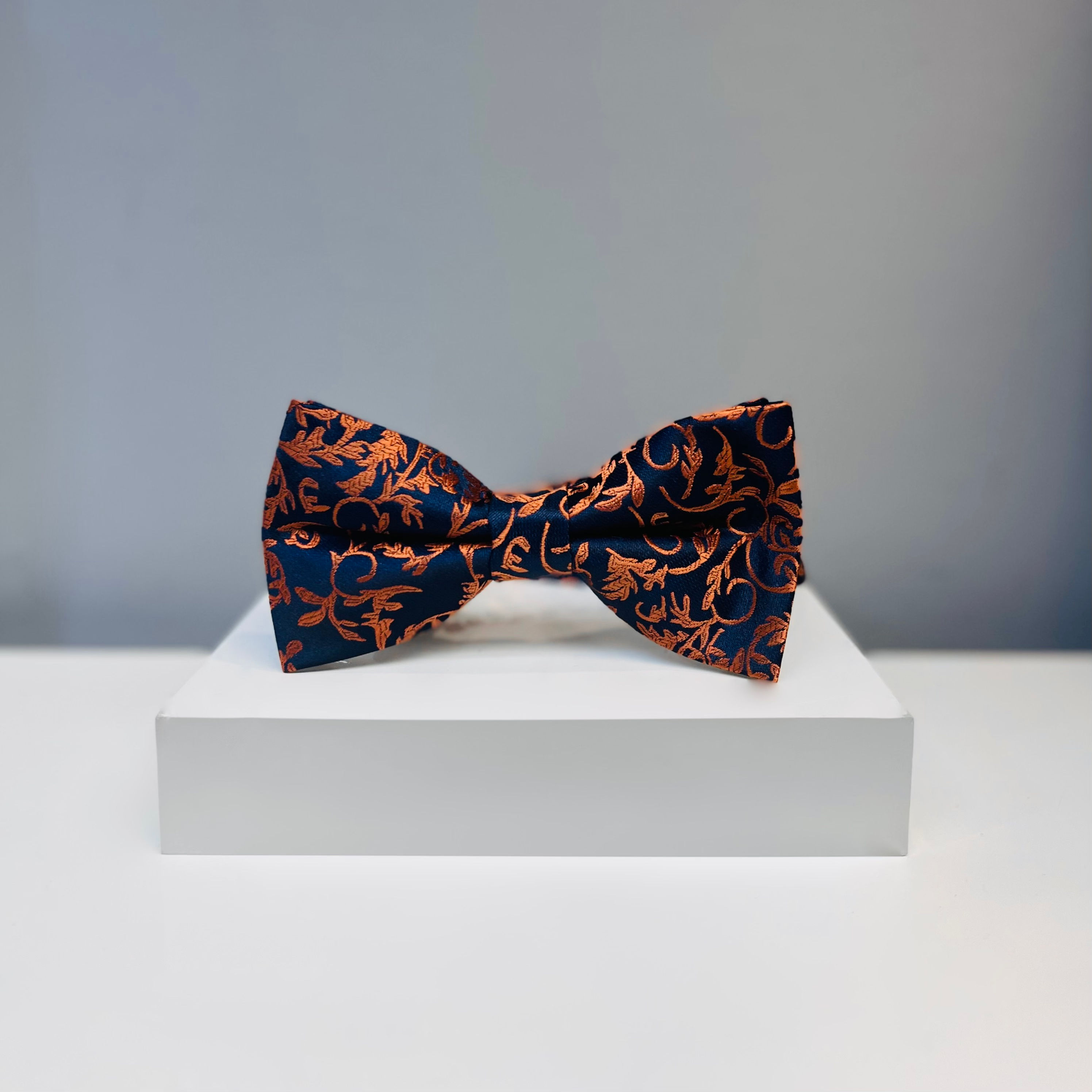 Navy Blue & Copper Silk Bow Tie