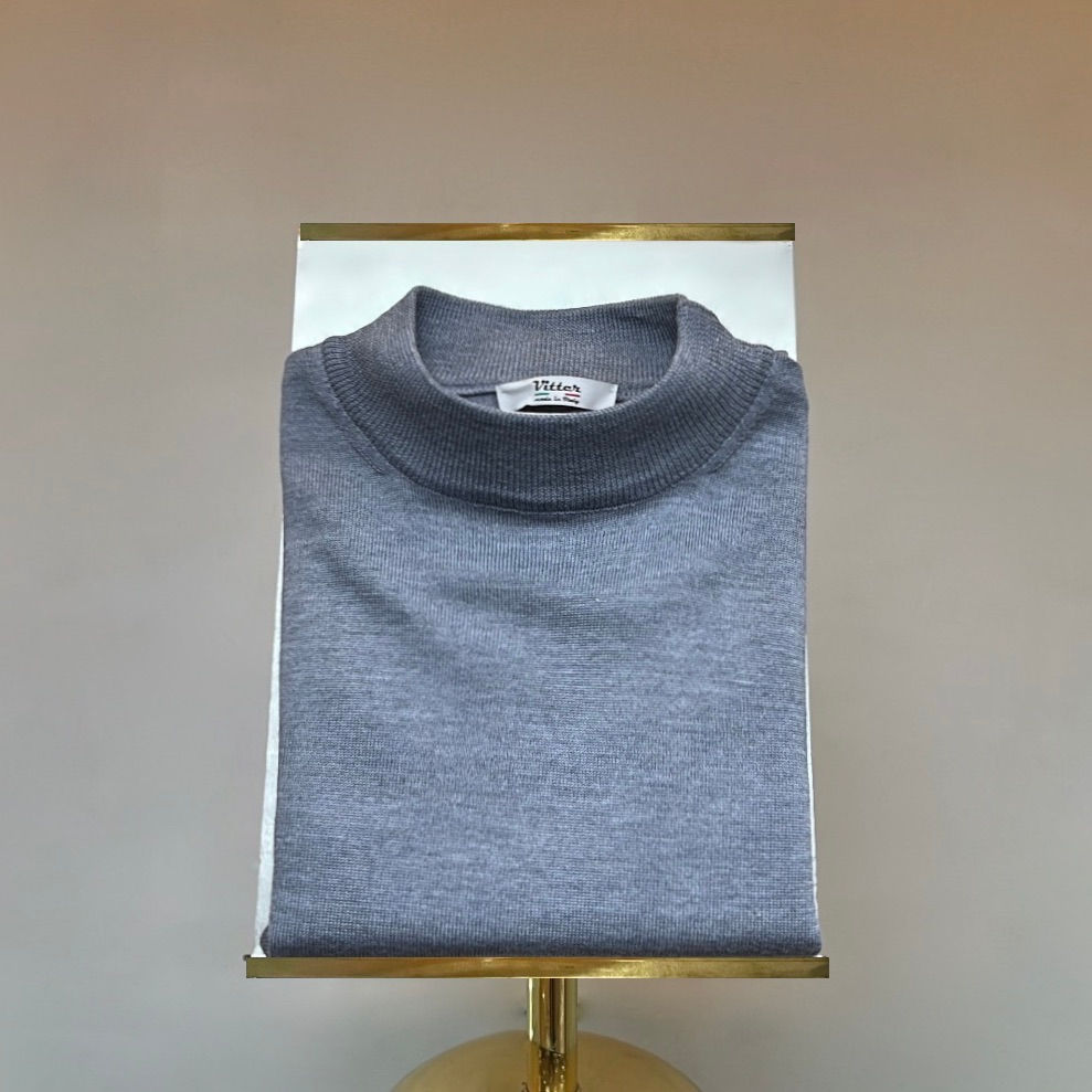 Grey Mock Neck in Extra Fine Merino Wool