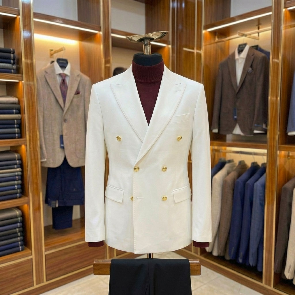 Off White Double-Breasted Summer Blazer