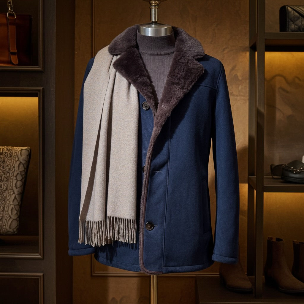 Navy Sheep-skin Coat