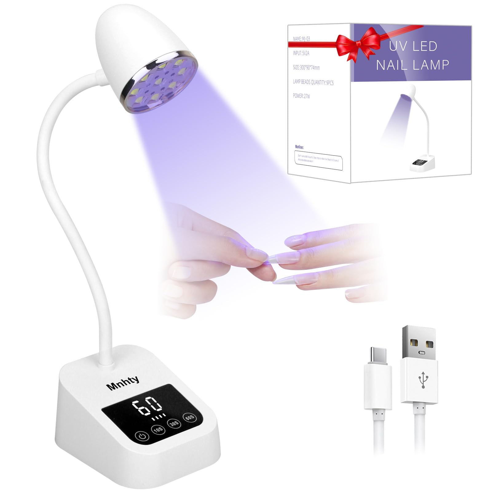 U V Nail Lamp 27W Rechargeable U V Light for Gel Nails Polish Mini Flash Cure Li