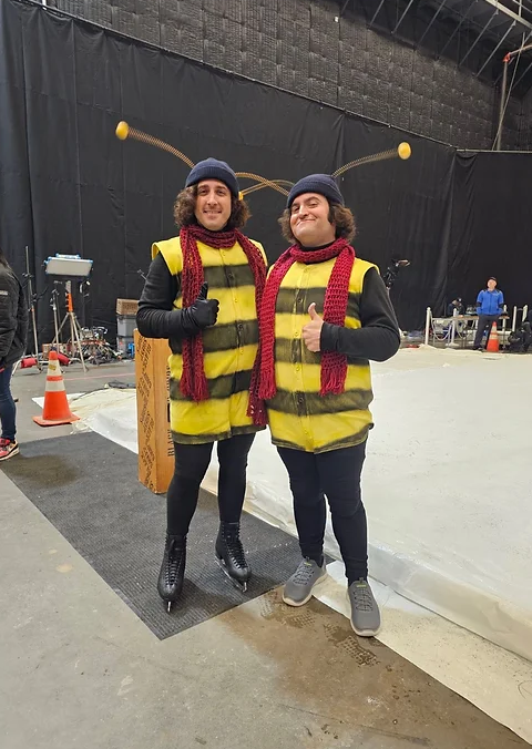 Contributed photo - Billy Matt Thompson (left) acted as the stunt double for Matt Wood (right) during the ice-skating scene in "Saturday night"