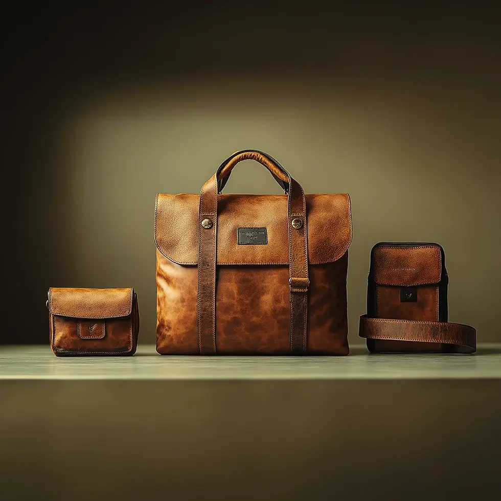 A cinematic product shot of bags made of banana leather