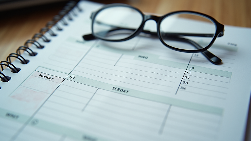 Close-up view of a planner with scheduling notes