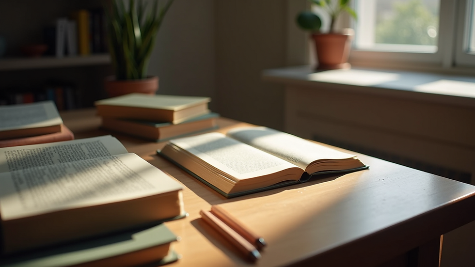 High angle view of academic books on a desk
