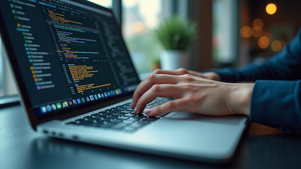 Eye-level view of a person analyzing data using a laptop