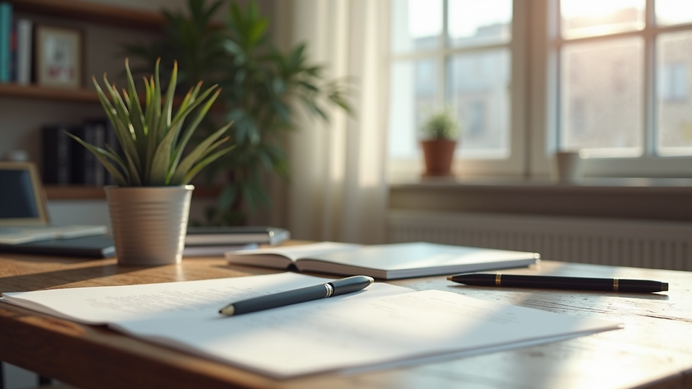 Eye-level view of a neat study space with stationery