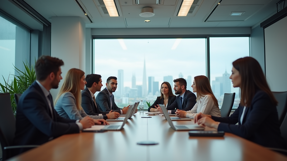 Eye-level view of a university meeting room with diverse staff discussing strategies