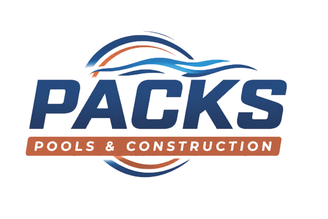 packs pools and construction logo