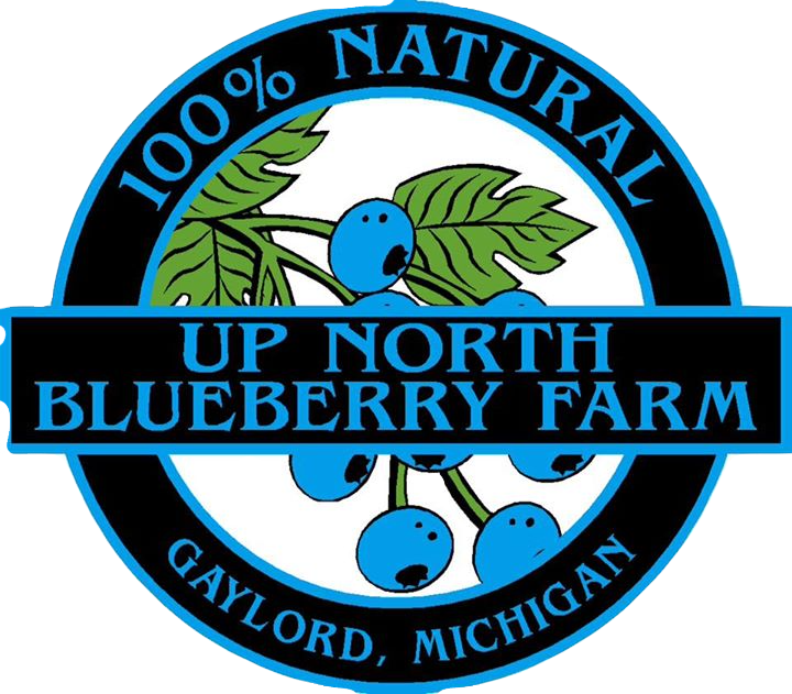 Up North Blueberry Farm logo showing a blueberry branch