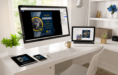 Digital devices displaying a "We're Hiring" advertisement.