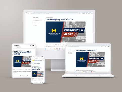 University of Michigan Emergency Alert webpage displayed across desktop, laptop, tablet, and mobile devices.