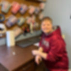 J. J. Palmer in her home candle-making studio.