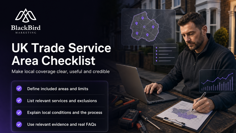 UK Trade Service Area Checklist — Blackbird Marketing checklist visual guide
