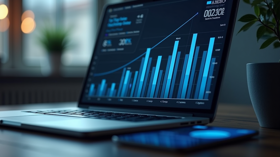Eye-level view of a laptop screen showing digital marketing analytics
