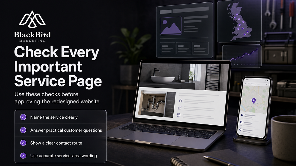 Check Every Important Service Page — Blackbird Marketing checklist visual guide
