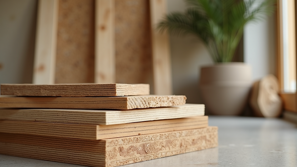 Close-up view of eco-friendly building materials stacked for renovation