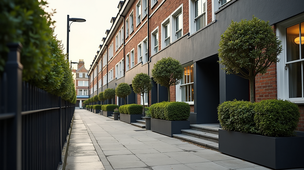 Eye-level view of a modern London townhouse exterior